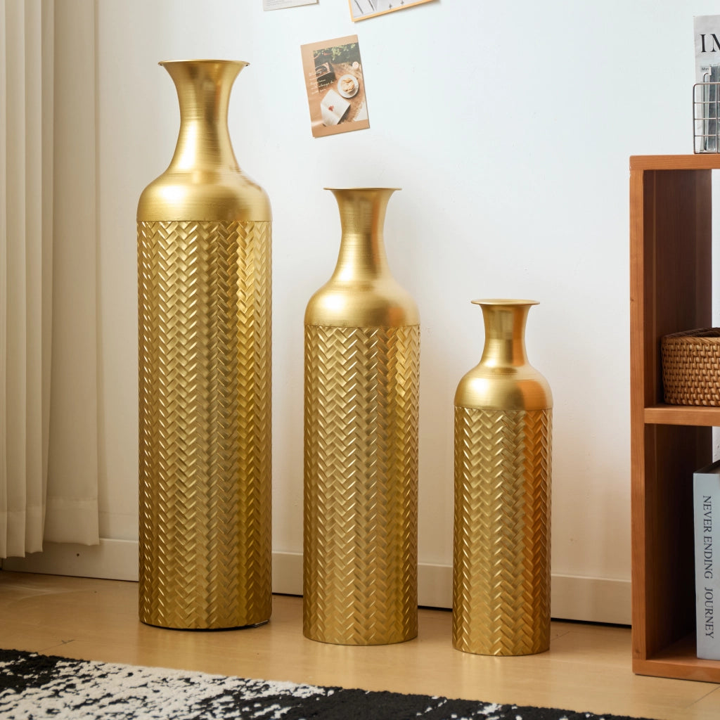 Fioriera a più livelli in metallo con struttura goffrata oro, set di 3 decorativo per soggiorno corridoio e ufficio