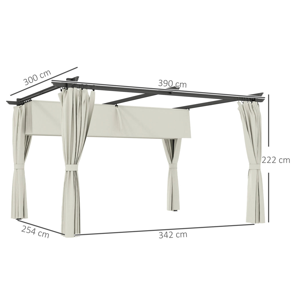 Pergola da giardino esterno ¨C zephmum ¨C 3x4m crema, tetto retrattile, tende, UPF30+