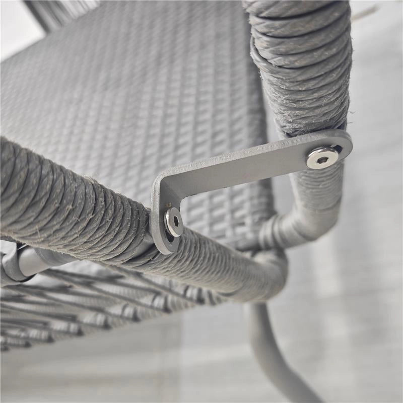 SET DA GIARDINO IN RATTAN PE STILE BOHO DIVANO 2 POSTI CON CHAISE LONGUE E TAVOLINO GRIGIO CHIARO