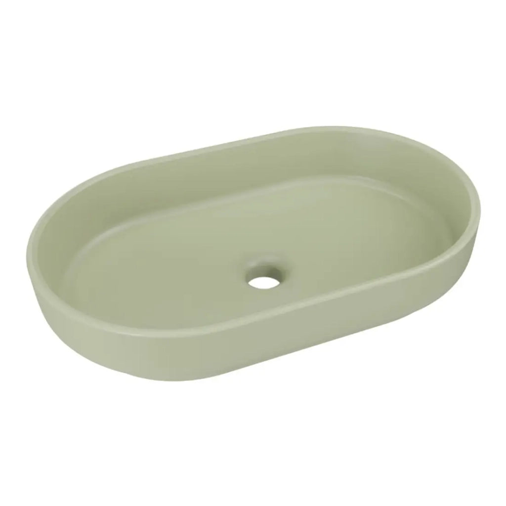 Lavabo ovale da appoggio 55x35 cm in ceramica verde oliva opaco