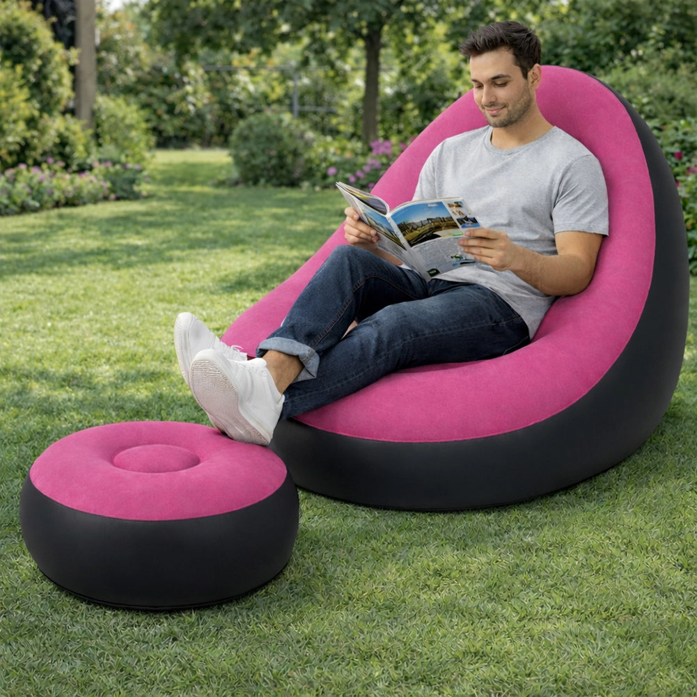 Set Poltrona e Poggiapiedi Gonfiabile Ergonomico Rosa da Esterno ed Interno