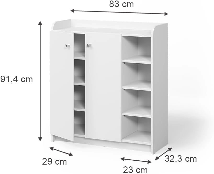 Mobile porta scarpe Moritz, Bianco, 83 x 91.4 cm con 2 porte, per la conservazione e l’organizzazione delle scarpe nell’ingresso