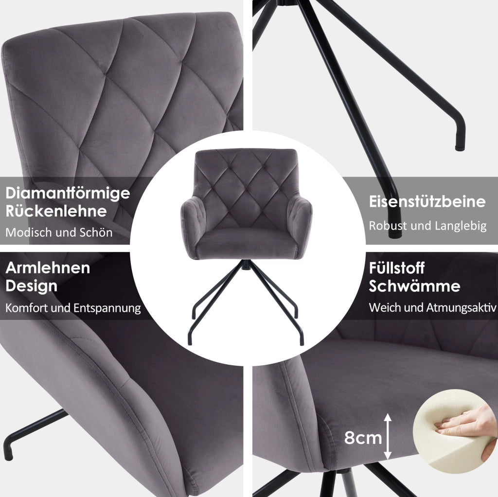 Set di 2 sedie imbottite in velluto grigio scuro