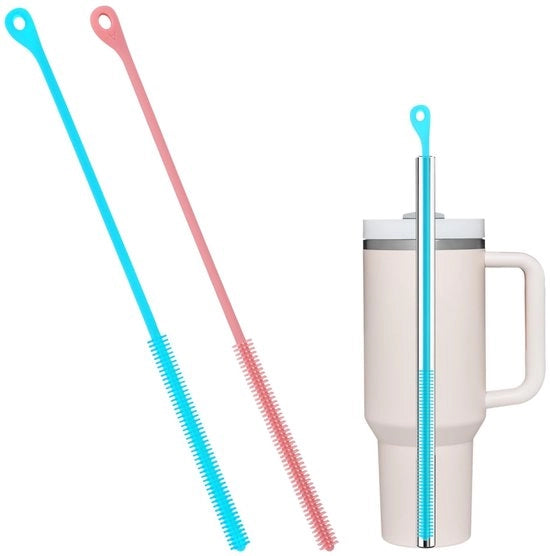 Set di spazzole per pulizia rientranze 24cm - 2 pezzi - Riciclabile - Silicone/Acciaio - Adatto per rientranze in metallo/vetro/plastica - Flessibile e morbido - Spazzole per pulizia rientranze