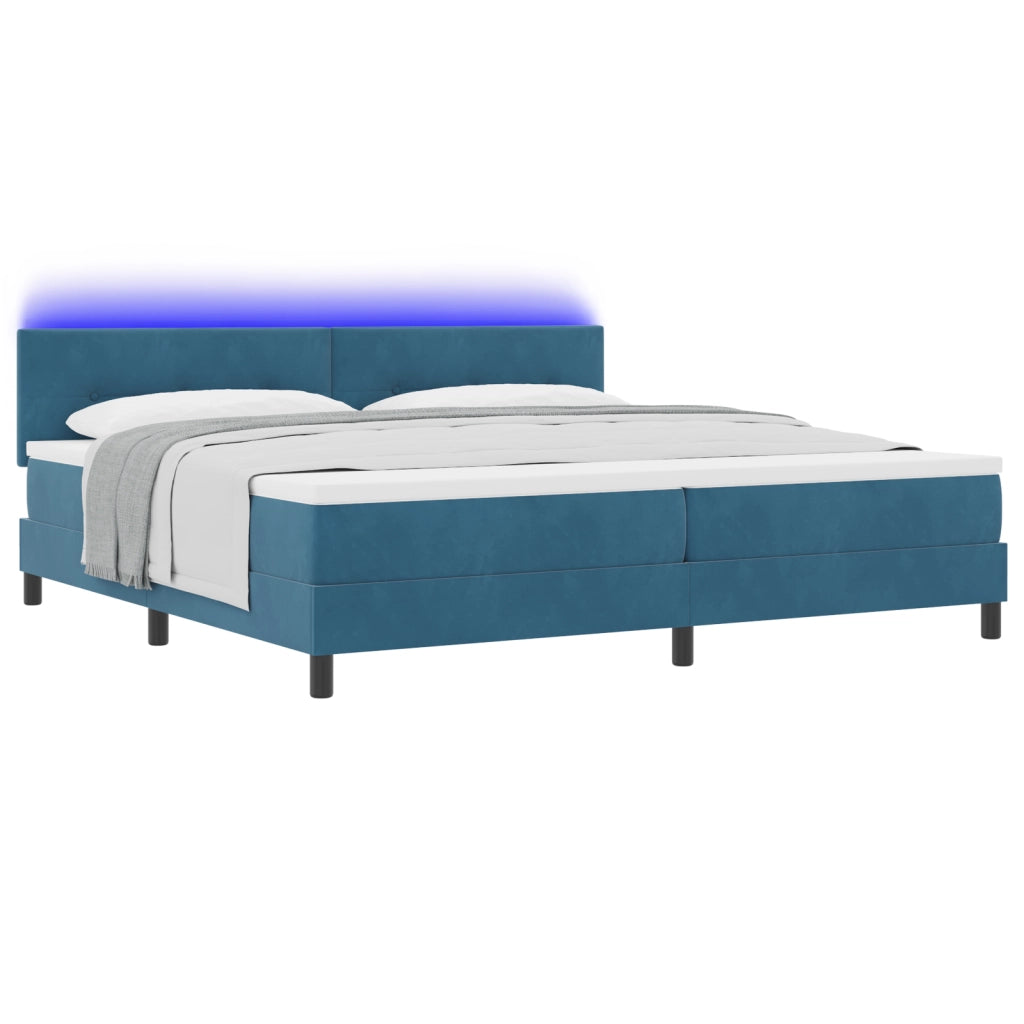 letto box spring  con materasso e LED blu scuro 200x200 cm in velluto