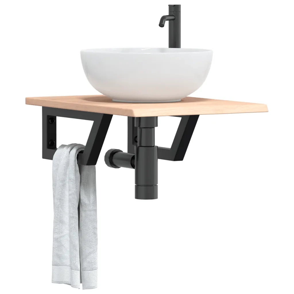 vidaXL Ripiano a Parete per Lavabo in Acciaio e Massello di Rovere