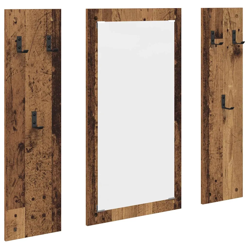 vidaXL Appendiabiti a muro con specchio Legno vecchio 96 x 1.5 x 90 cm