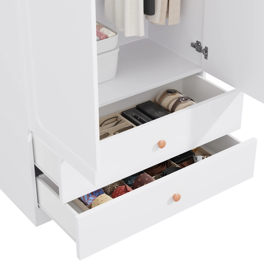 Armadio guardaroba 2 ante con 2 cassetti e appendiabiti 90x45x200 cm bianco