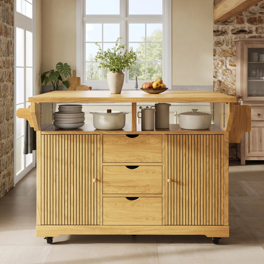 Carrello da cucina con 3 cassetti; ripiani regolabili e allunghe pieghevoli; per cucina e sala da pranzo