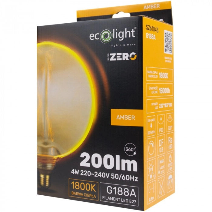 Lampadina LED decorativa sfera G188 E27 4W 200lm ambra