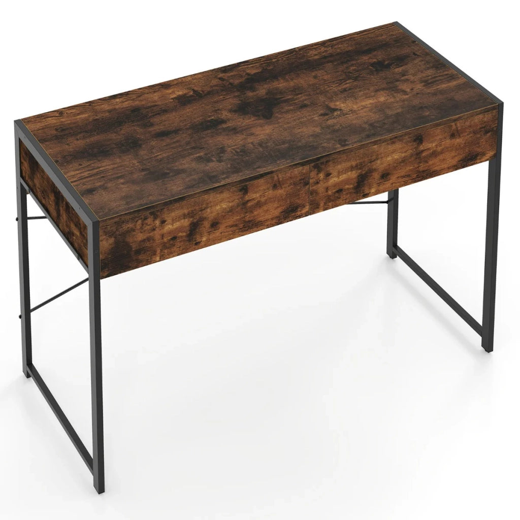 Scrivania compatta per computer con 2 cassetti 111 x 48 x 76 cm ampio spazio di archiviazione moderna in legno lavorato marrone rustico 20_0010913