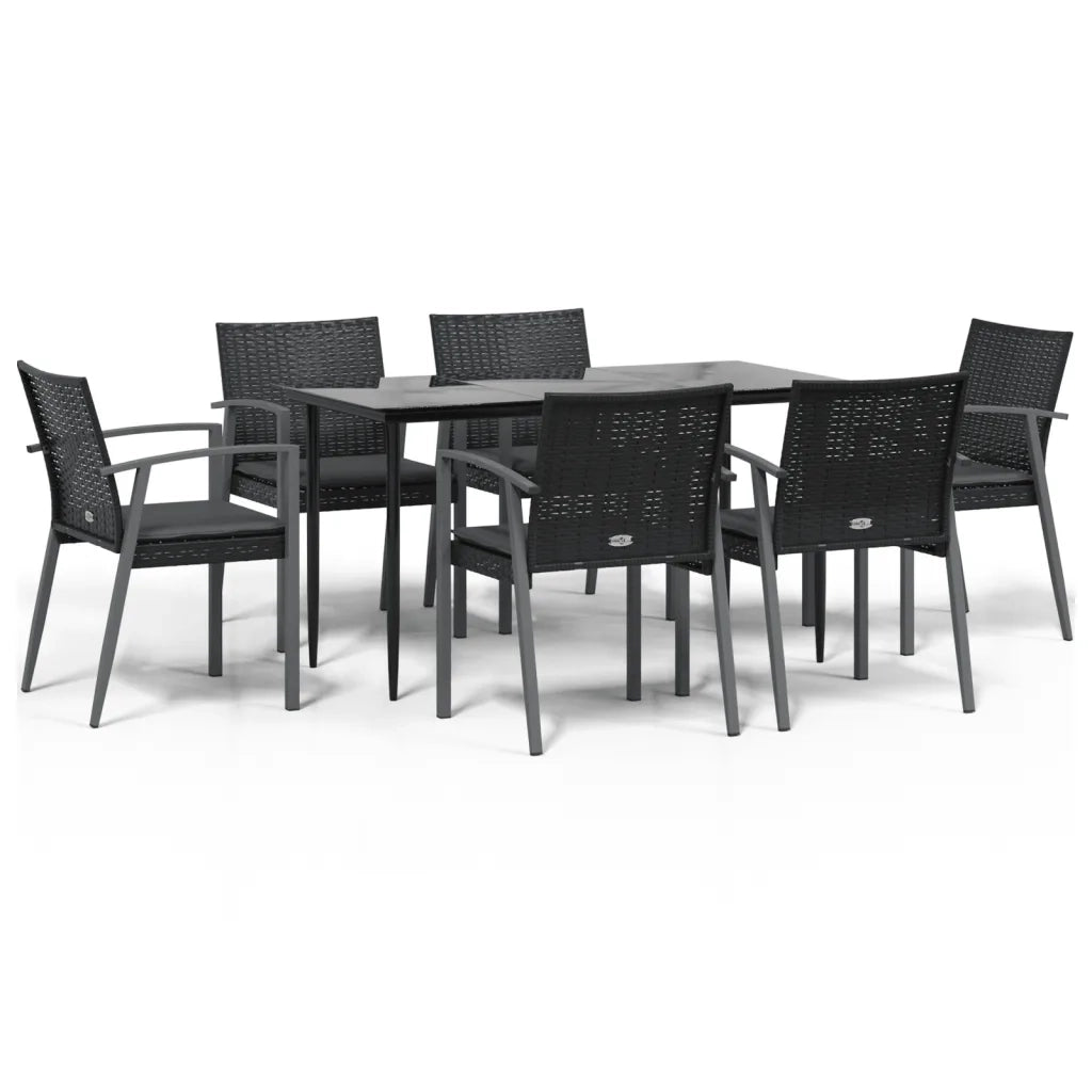 Set Pranzo da Giardino 7 pz con Cuscini in Polyrattan e Acciaio