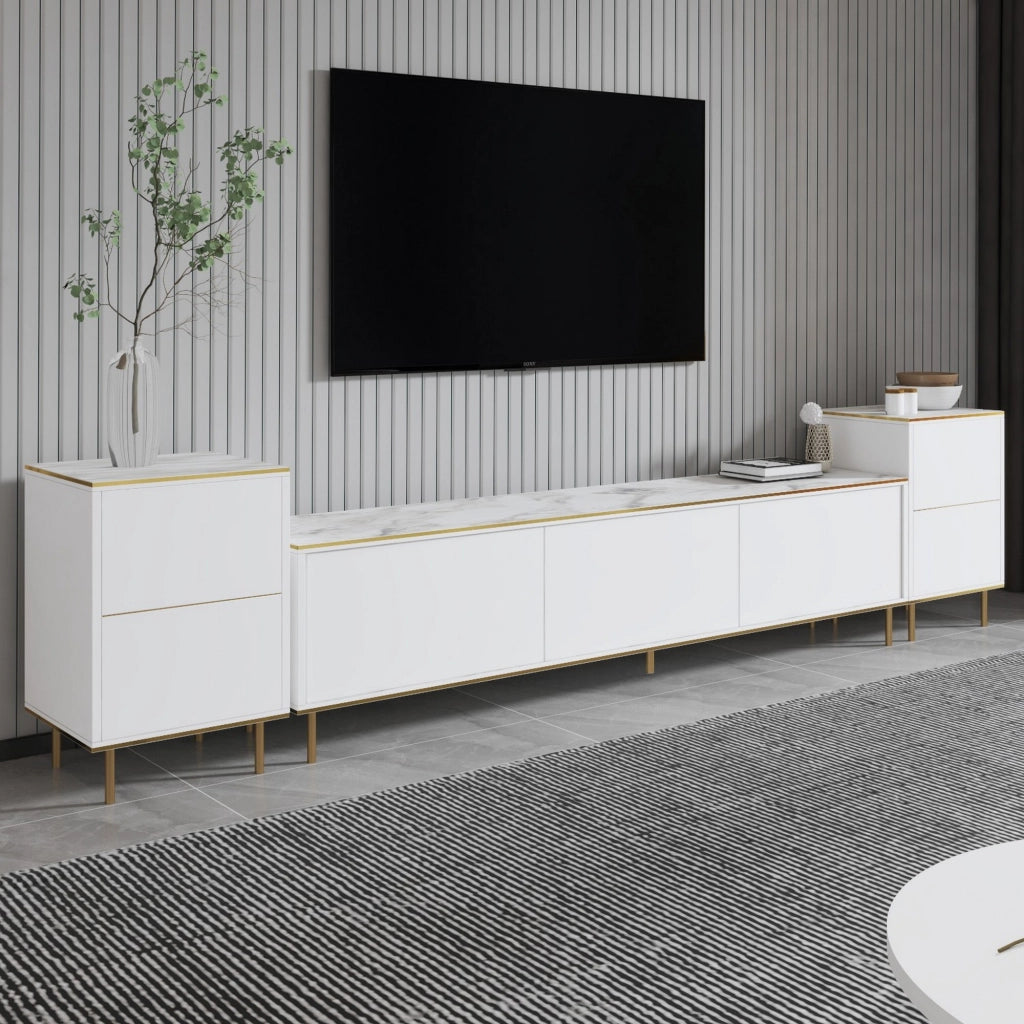 Cortin, Mobile Porta tv 2 Ripiani, 260x35x45h cm Bianco