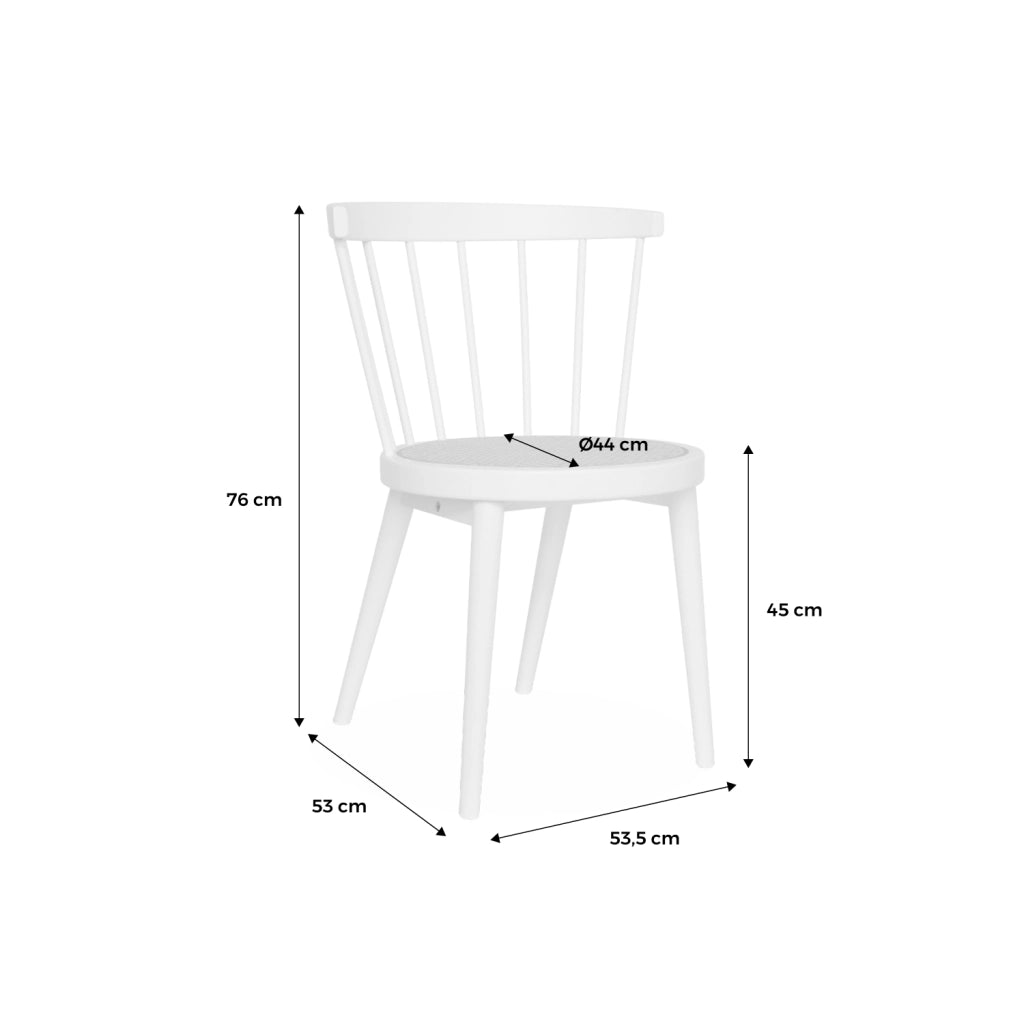 Set di 4 sedie in legno e paglia, bianco