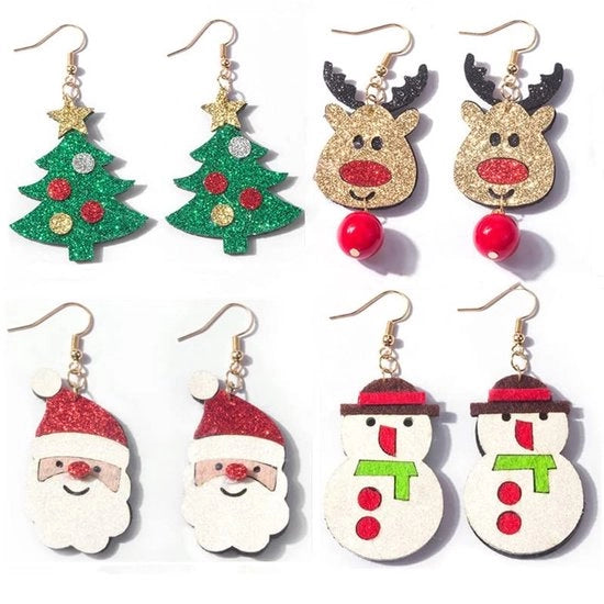 Set di orecchini per Natale - 4 stili - Orecchini a pendente - Materiale sicuro - Leggero - Adatto per donne e bambine - Accessori di moda