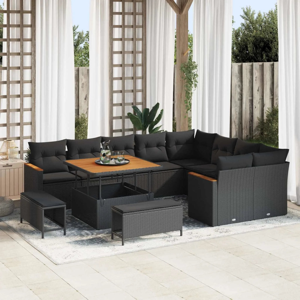 Set Divano da Giardino 12 pcs Nero polyrattan 3363074