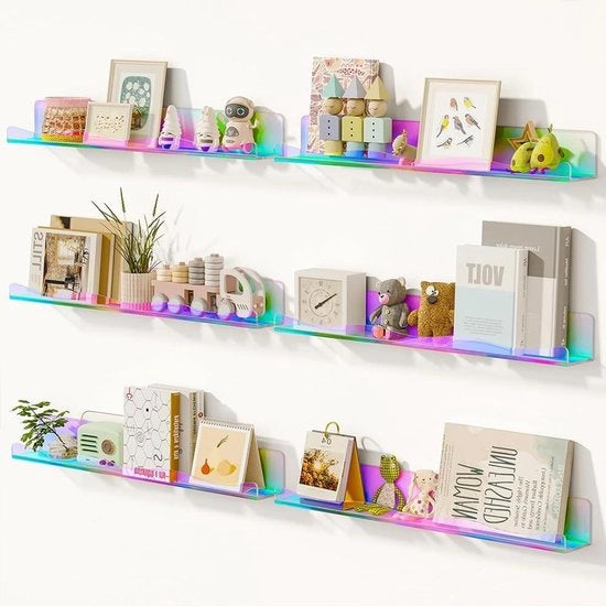 Set di 6 pannelli da parete in acrilico - design moderno per camera da letto soggiorno cucina bagno libreria spazio risparmiato 38 x 10 x 48 cm multicolore