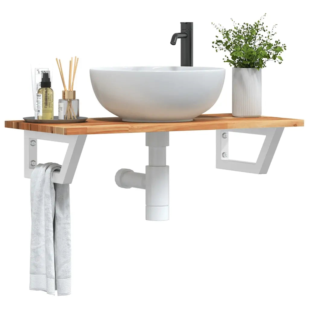 Ripiano a Parete per Lavabo in Acciaio e Massello di Acacia 3302718