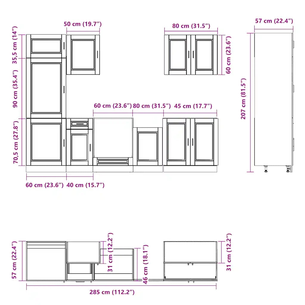 Set Mobili da Cucina 7 pz Porto Bianchi Lucido in Truciolato 3314783