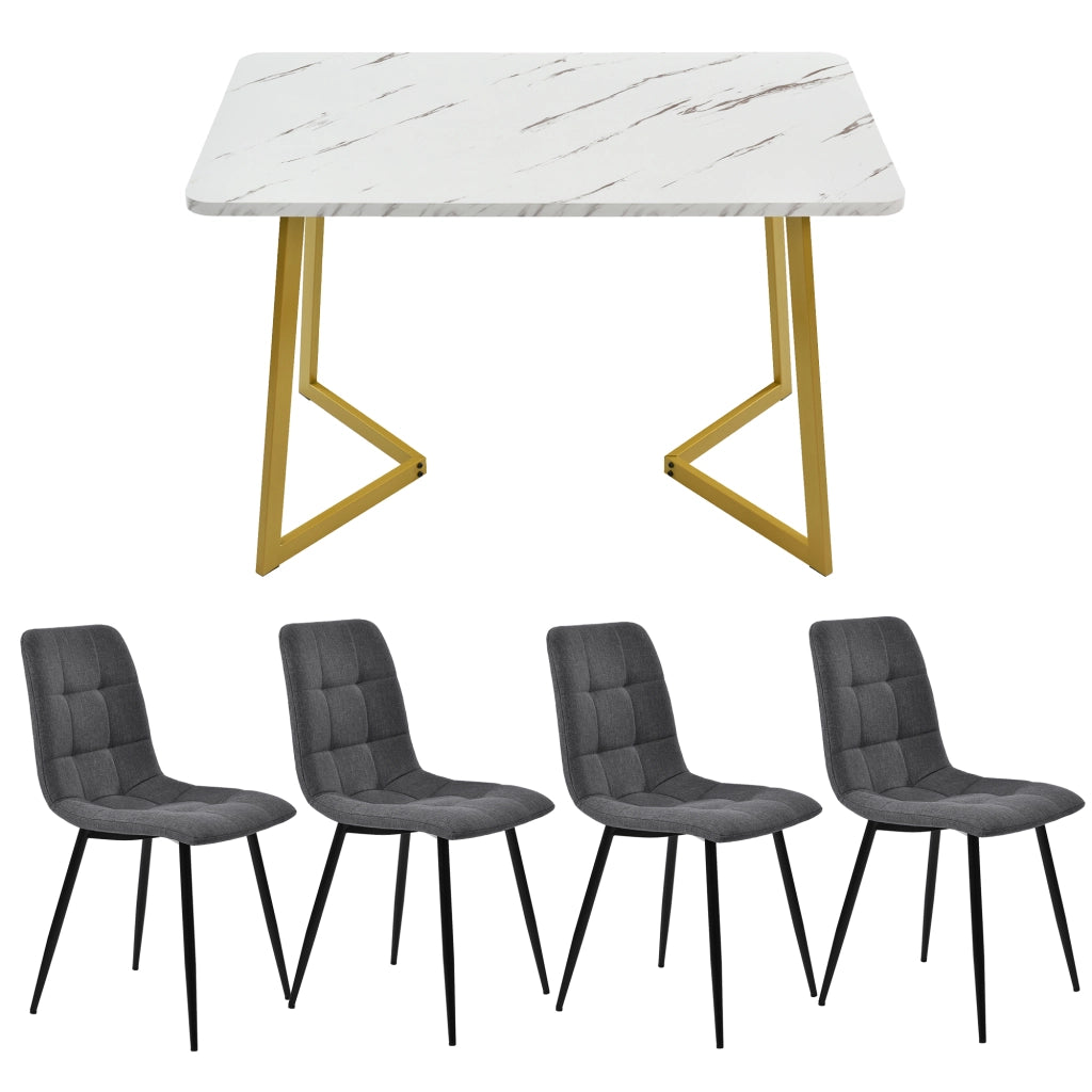Set Tavolo da Pranzo Allungabile con 4 Sedie ¨C Xylo ¨C Rettangolare, Grigio Lino, Gambe Dorate