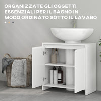 Mobile Sottolavello da Bagno 60x30x60cm 2 Ante Decorate Bianco