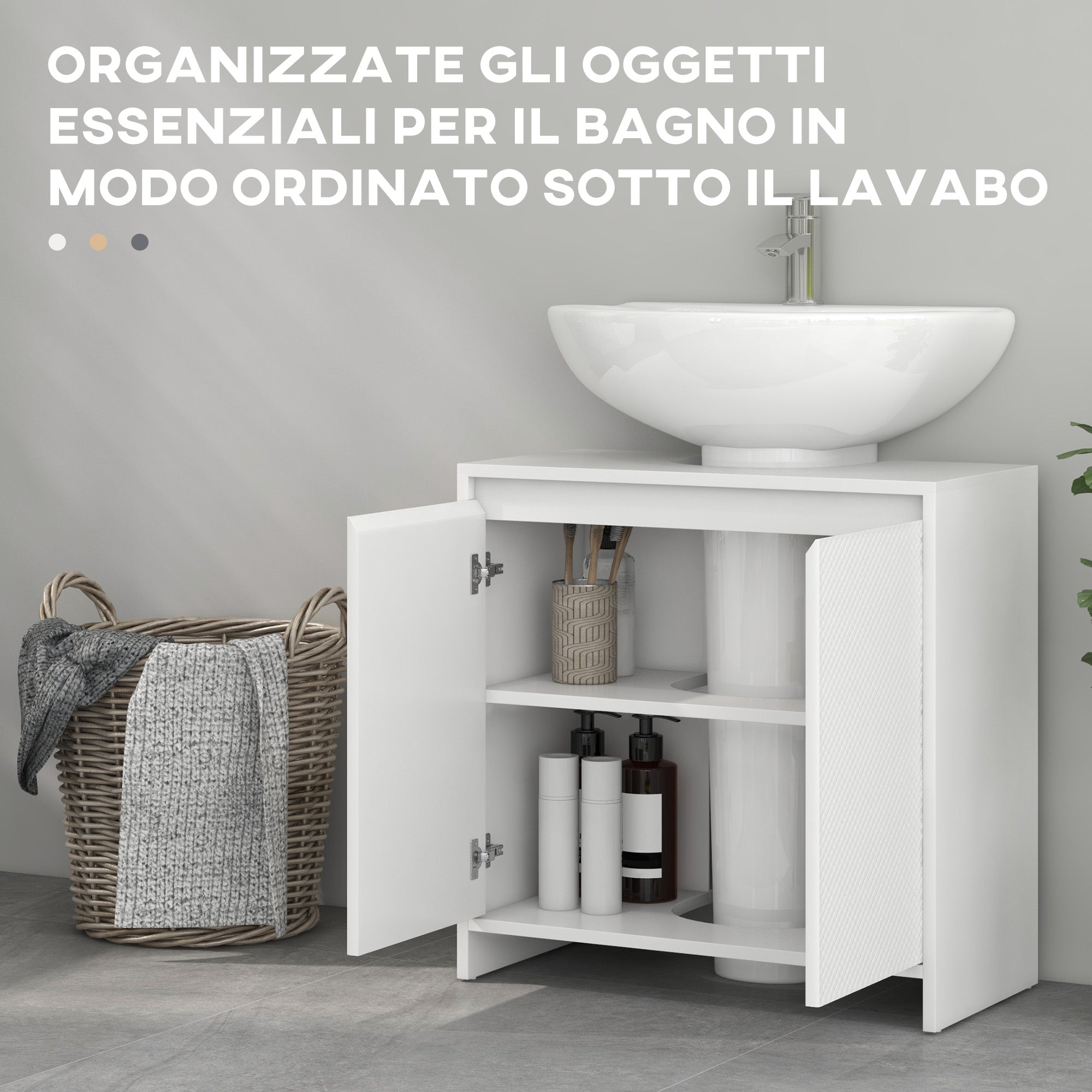 Mobile Sottolavello da Bagno 60x30x60cm 2 Ante Decorate Bianco