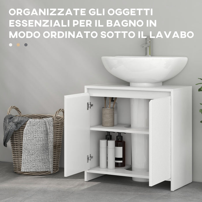 Mobile Sottolavello da Bagno 60x30x60cm 2 Ante Decorate Bianco