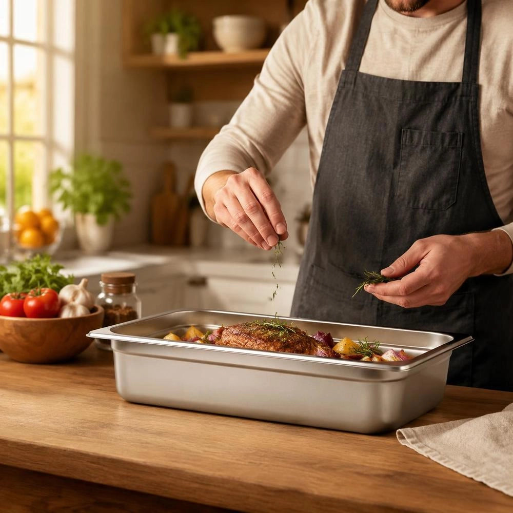 6-pack Hotel-style Steamer Pans, Full-size Steamer Pan With Anti-drip Function, 0.8 Mm Thick Stainless Steel Steamer Table Pan For Restaurants, 4-inch Deep Commercial Table Pan, Catering Food Storage Pan, For Industry And Science