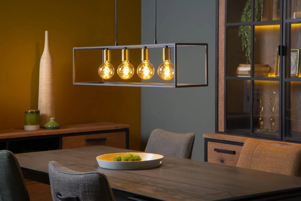 Lampadario Lucide Ruben 4xE27 nero/oro dimmerabile 92cm