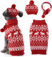Set di maglie per cani, cappuccio sciarpa, maglia per cani, maglia per cani, mantello per cani, mantello per cani, mantello per cani, colore rosso, rendimento caldo invernale (L, rosso)