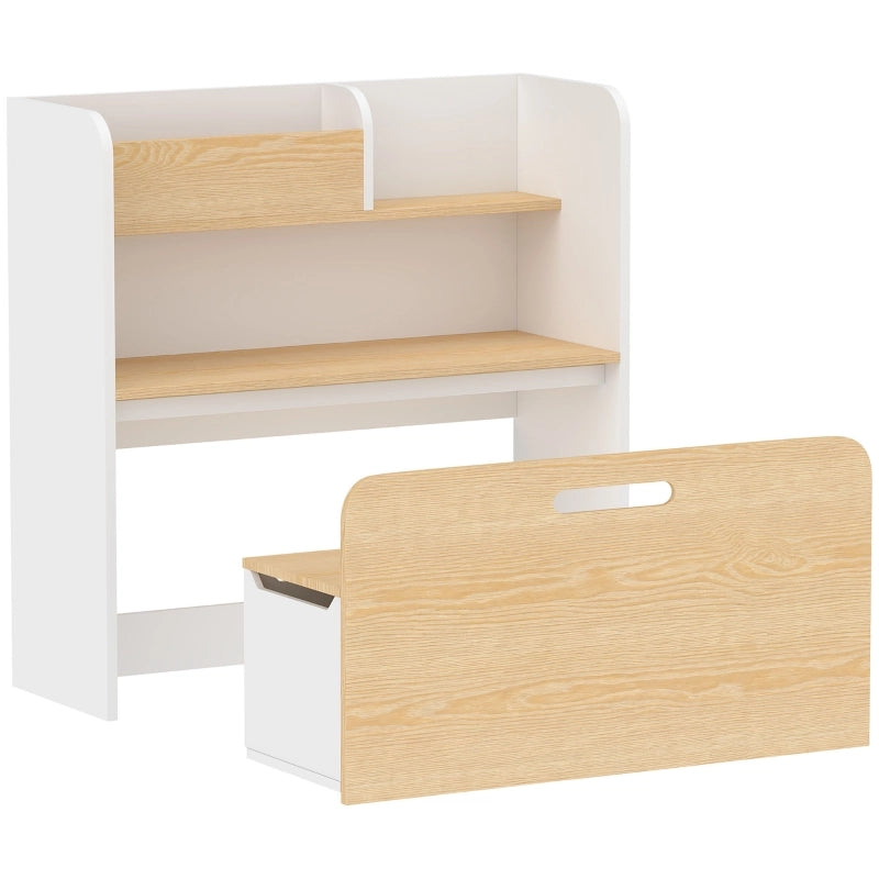 TAVOLO bambini 5 in 1 con libreria e panca rollabile bianco