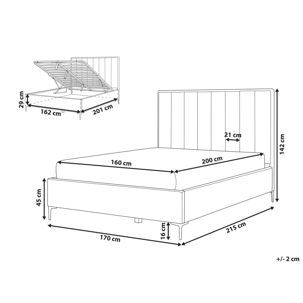 Letto Matrimoniale con Contenitore in tessuto bouclè bianco sporco 160 x 200 cm gambe in metallo Nero