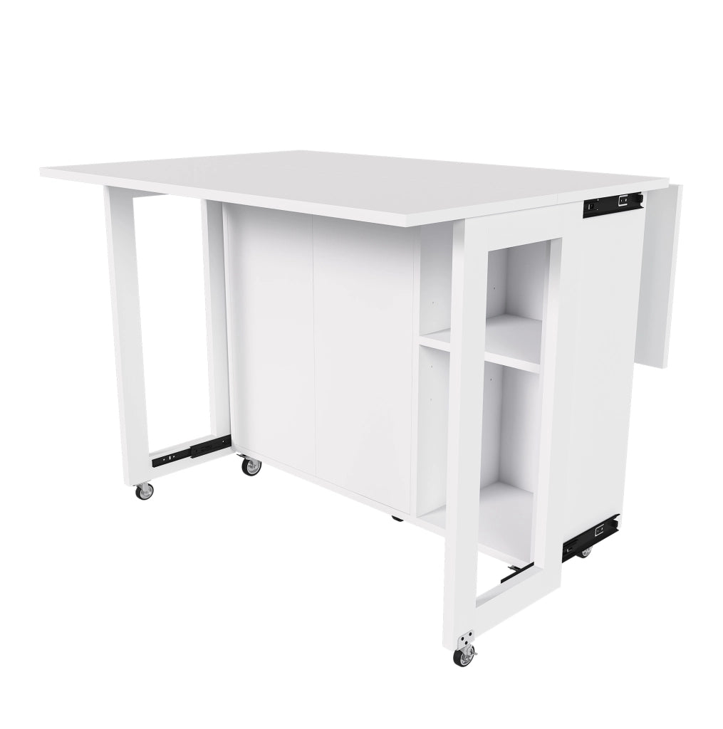 Tavolo pieghevole multifunzione bianco 105 x 100 cm in MDF con ruote bloccabili
