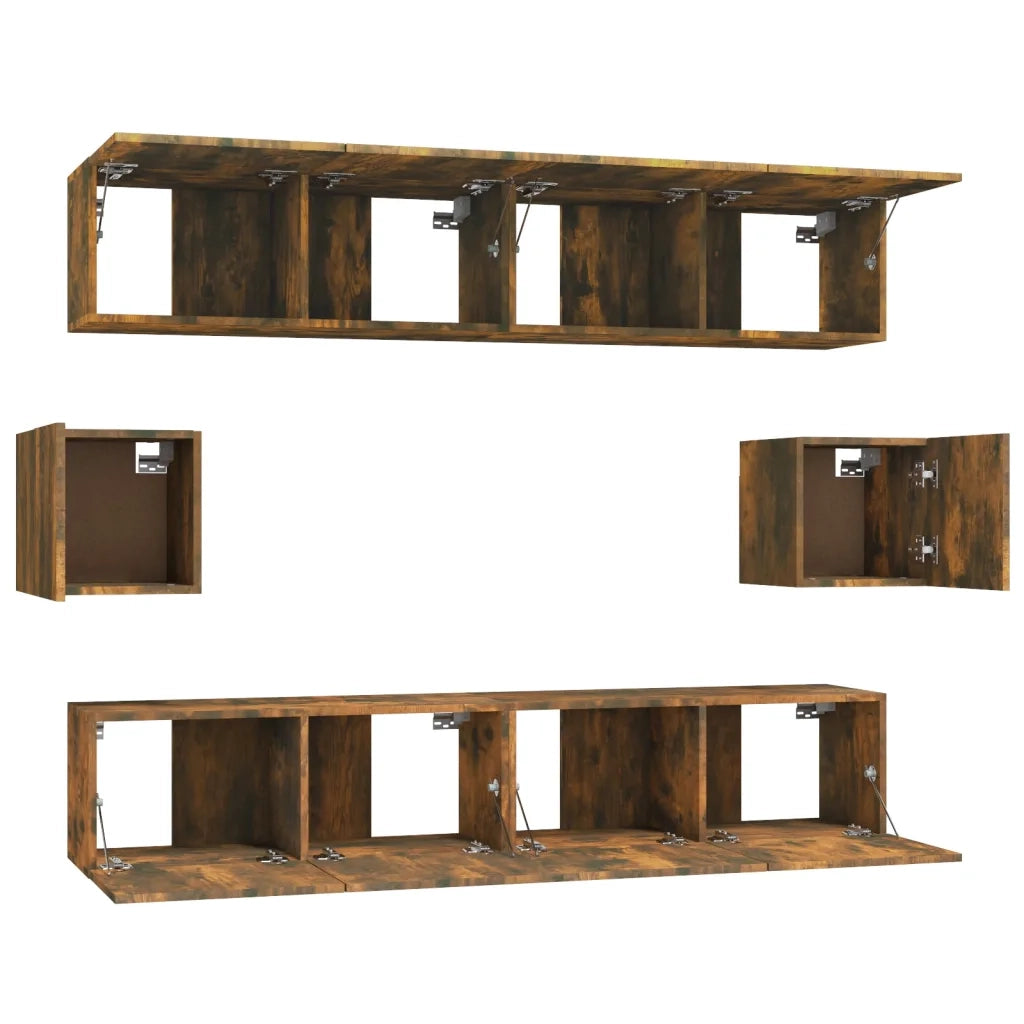 Set di Mobili Porta TV 6 pz Rovere Fumo in Legno Multistrato 3114363