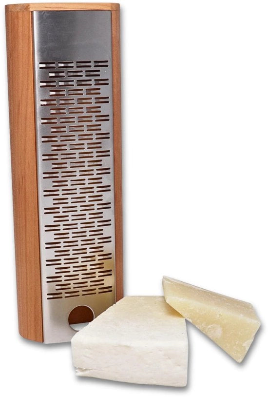 Scafitta per formaggio in legno di cerasso con contenitore in acciaio inossidabile - Scafitta per formaggio con contenitore - Scafitta ideale per formaggi duri o come raspatura per noci