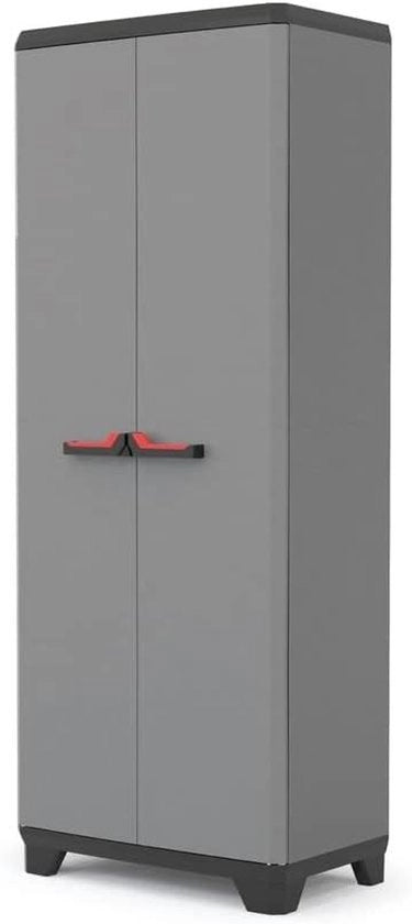 Utility Kast/Bezemkast in Plastica - Grigio Scuro/Nero/Rosso - 68 x 39 x 173 cm