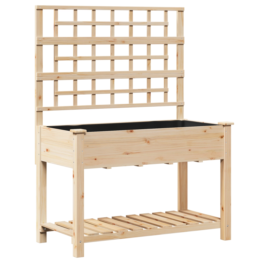 Fioriera da giardino con traliccio e ripiano 115x59x152 cm in legno massello di abete