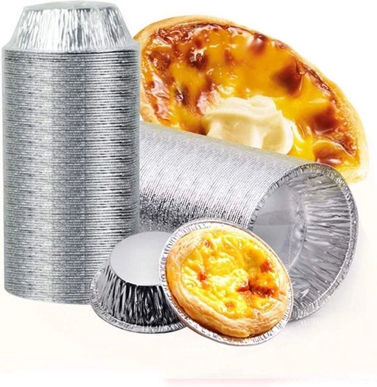 100 pezzi di confezione per tartelette in forma di cupcake - 7 cm - foglio di alluminio - forme per torte, budini e tartelette