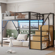 Letto a Soppalco con LED e Armadio ¨C MINIMAL ¨C Metallo Nero 140x200