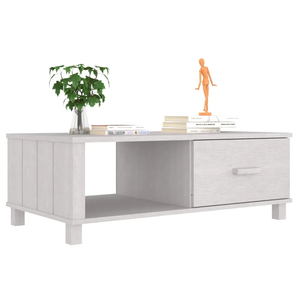 Tavolino HAMAR Bianco 100x55x35 cm in Legno Massello di Pino 340453