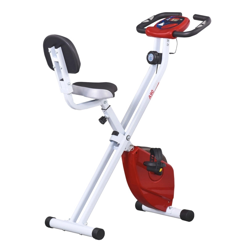 Cyclette pieghevole con resistenza magnetica a 8 livelli, display LCD e sedile regolabile rossa