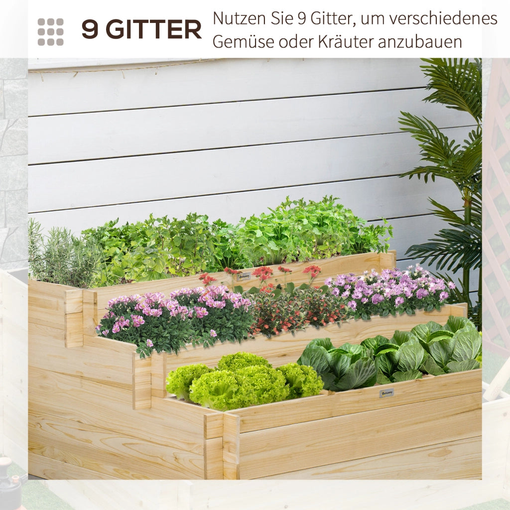 Hochbeet 3 Etagen ¨C zephmum ¨C Vlies Innenauskleidung lackiertes Naturholz 117x100x54cm