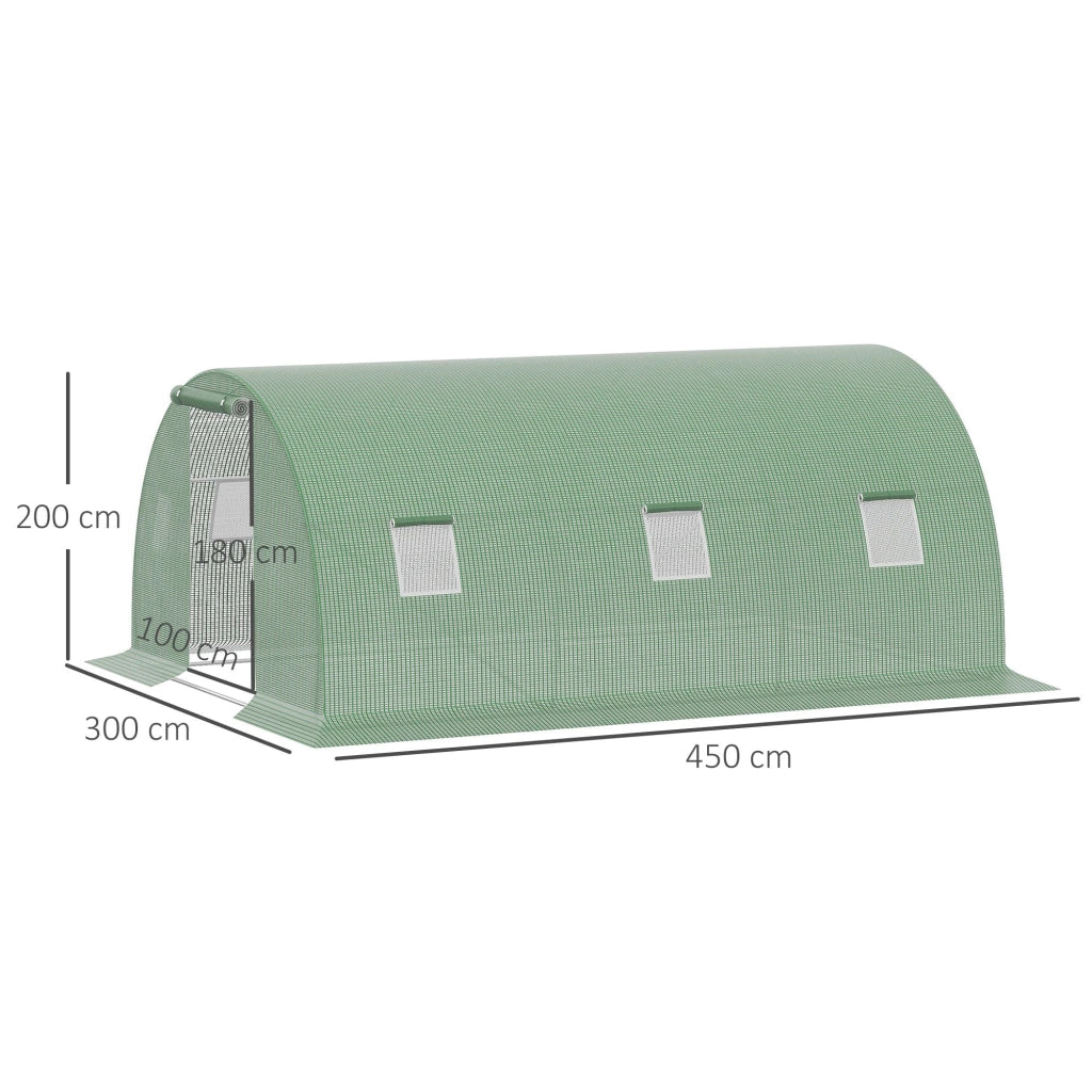 Serra a Tunnel 450x300x200 cm Porta Avvolgibile e 6 Finestre Verde