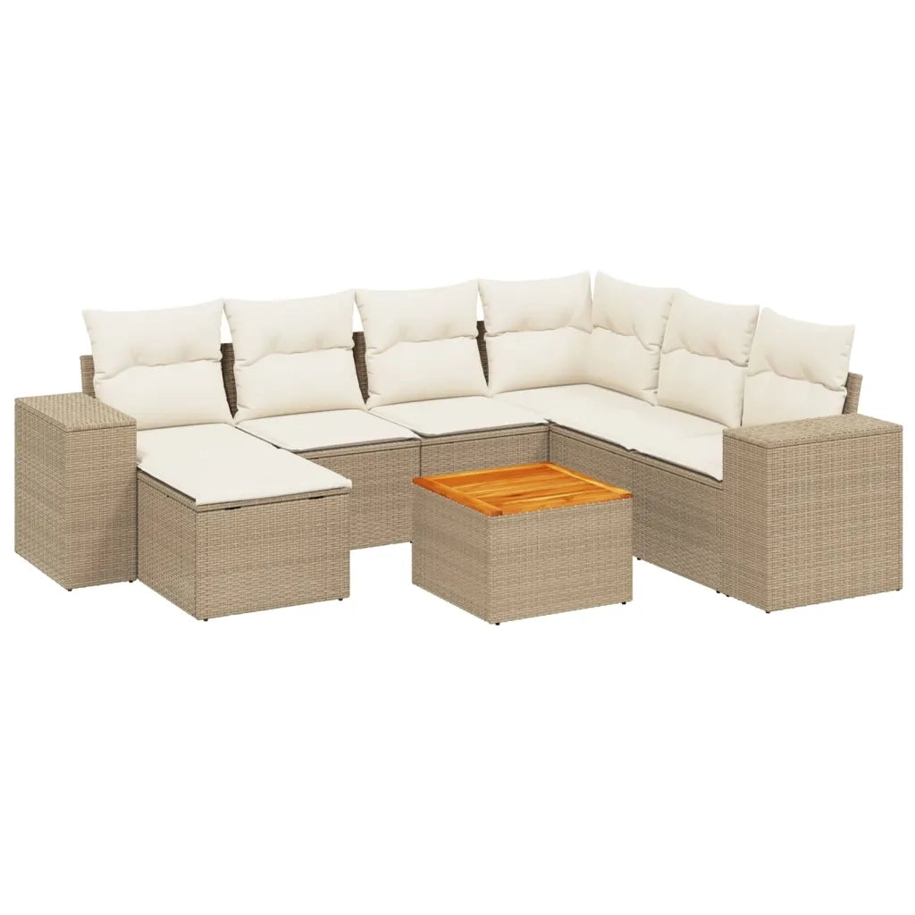 Set Divano da Giardino 8 pz con Cuscini Beige in Polyrattan 3257892