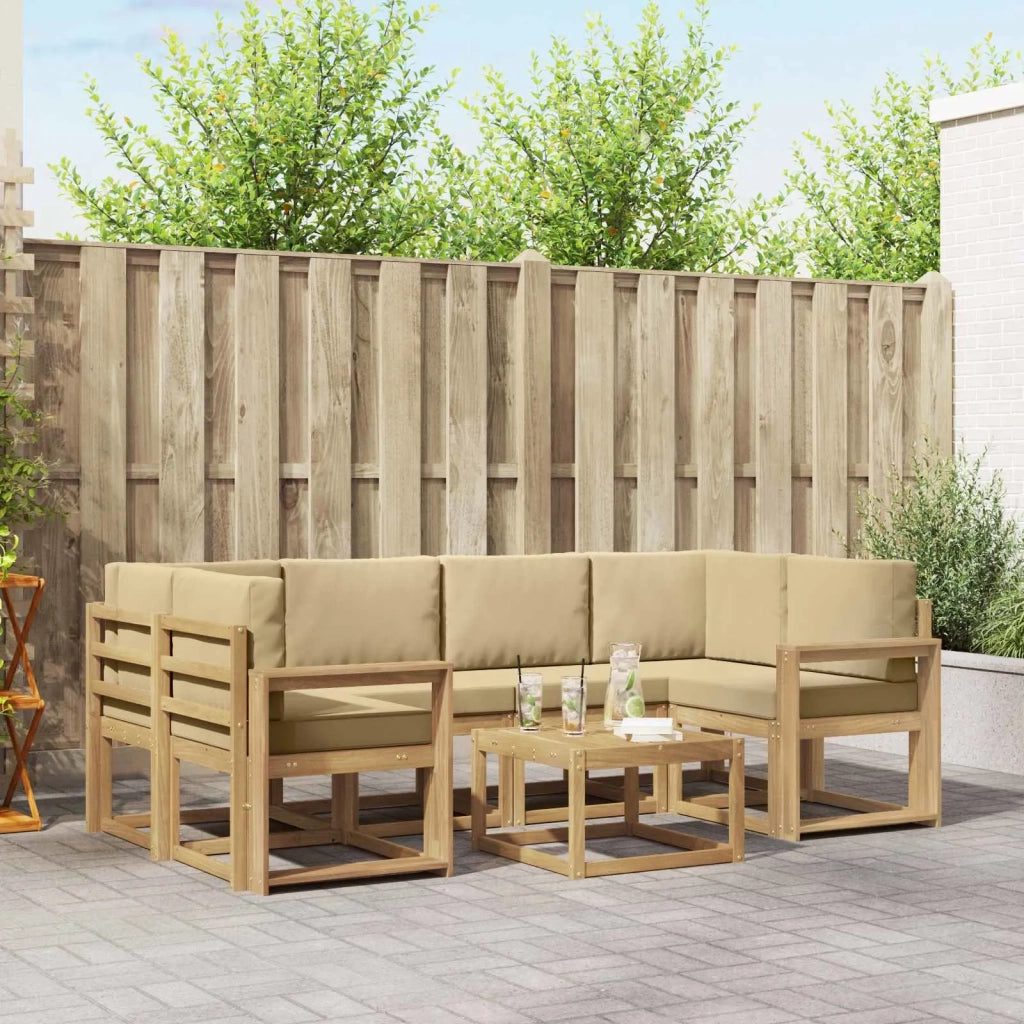 Set di divani da esterno con cuscino 7 pcs Bianco e Beige