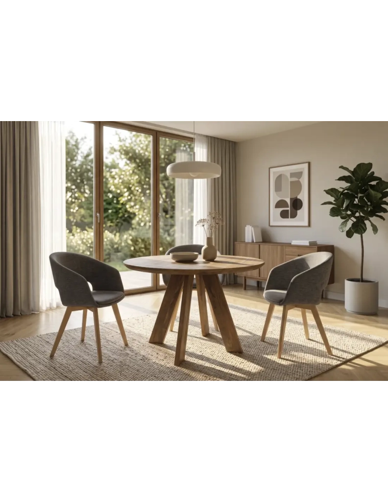 Tavolo da pranzo rotondo ELYA 100 cm in legno massello di mango – 4 posti