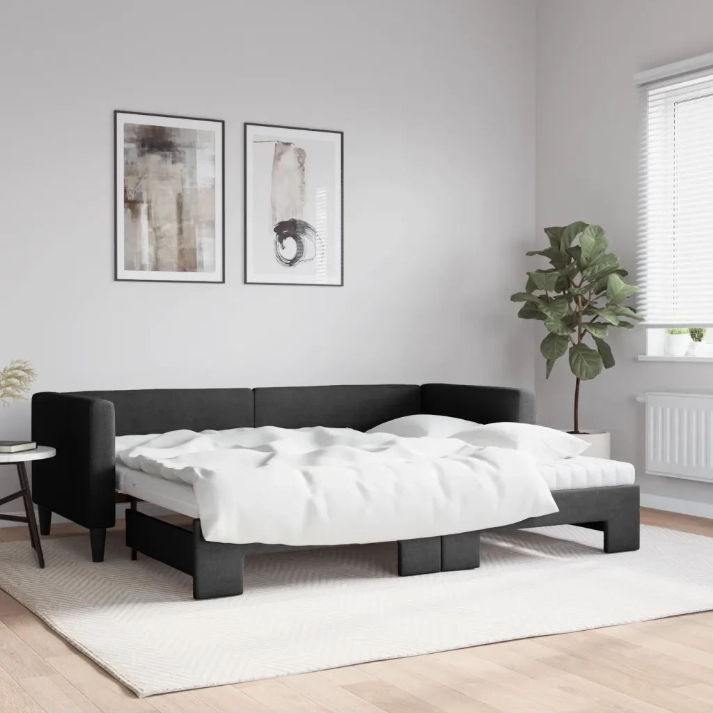 Divano Letto Estraibile con Materassi Nero 80x200 cm Tessuto 3196593