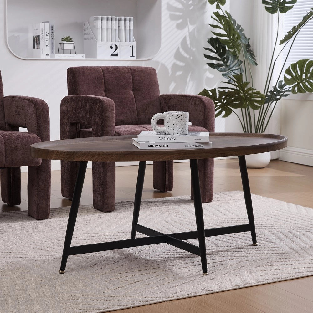 Tavolino da Caff¨¨ Ovale Moderno ¨C MINIMAL ¨C Legno e Metallo per Soggiorno