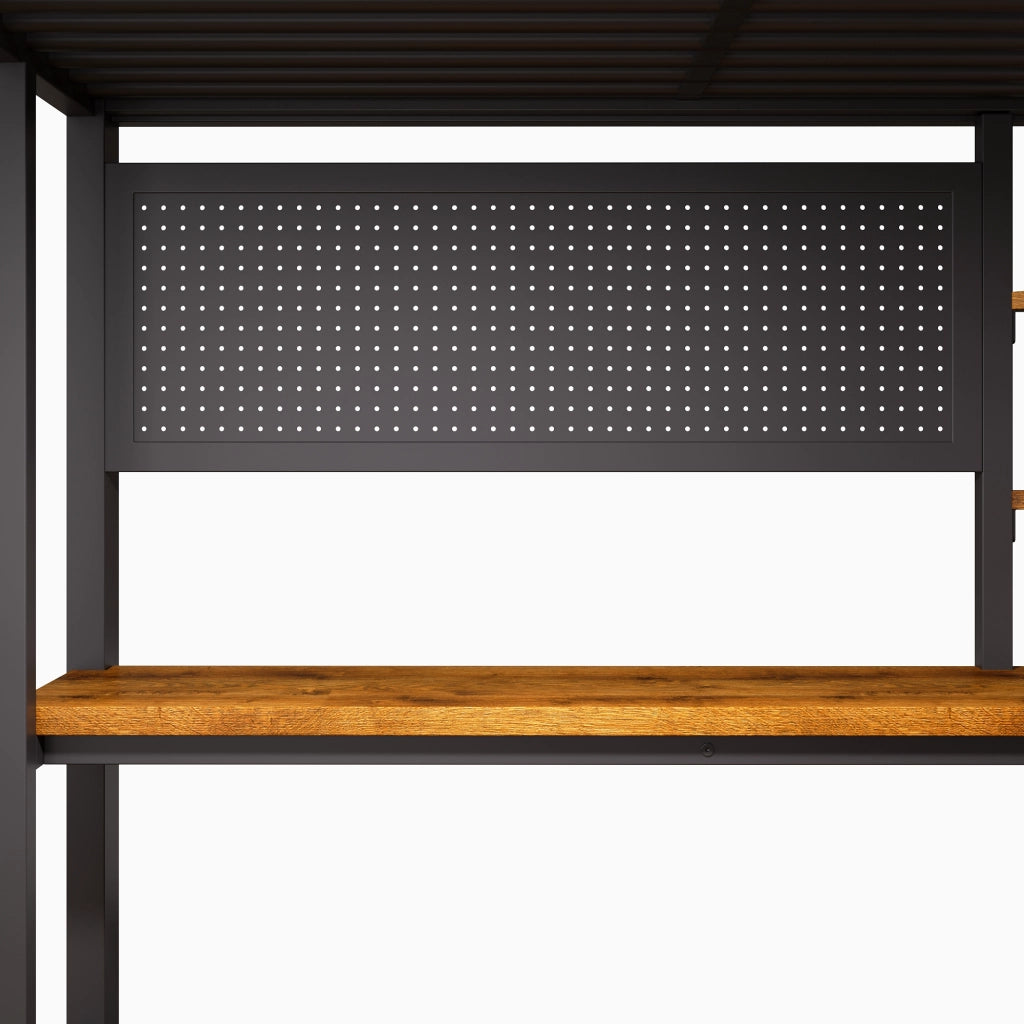 Letto a soppalco 140x200 cm con scrivania; LED; USB e Type-C in metallo e MDF nero