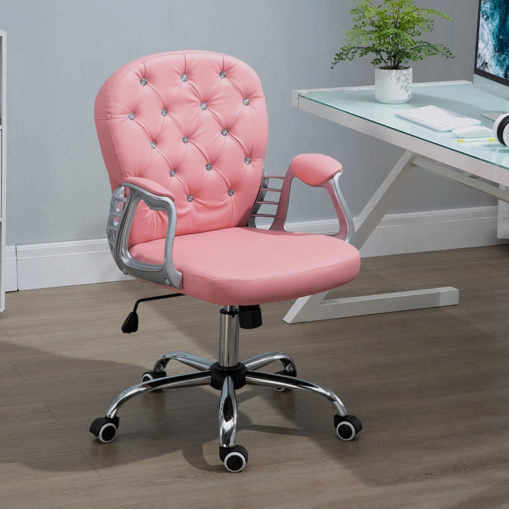 Sedia da ufficio con altezza regolabile e imbottitura morbida in pelle rigenerata rosa 59,5 × 60,5 × 93-103 cm